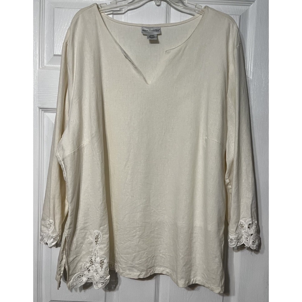 Anna Maxwell Womens Petite‎ Linen Top Sz 2XWP Ivory Lined